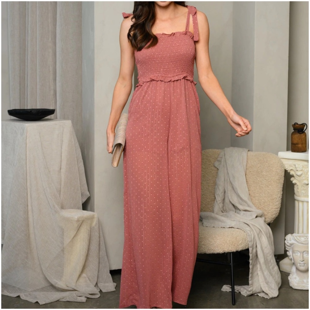 SLEEVELESS SMOCKED SHIMMER DETAILED JUMPSUIT - Picture 3 of 4